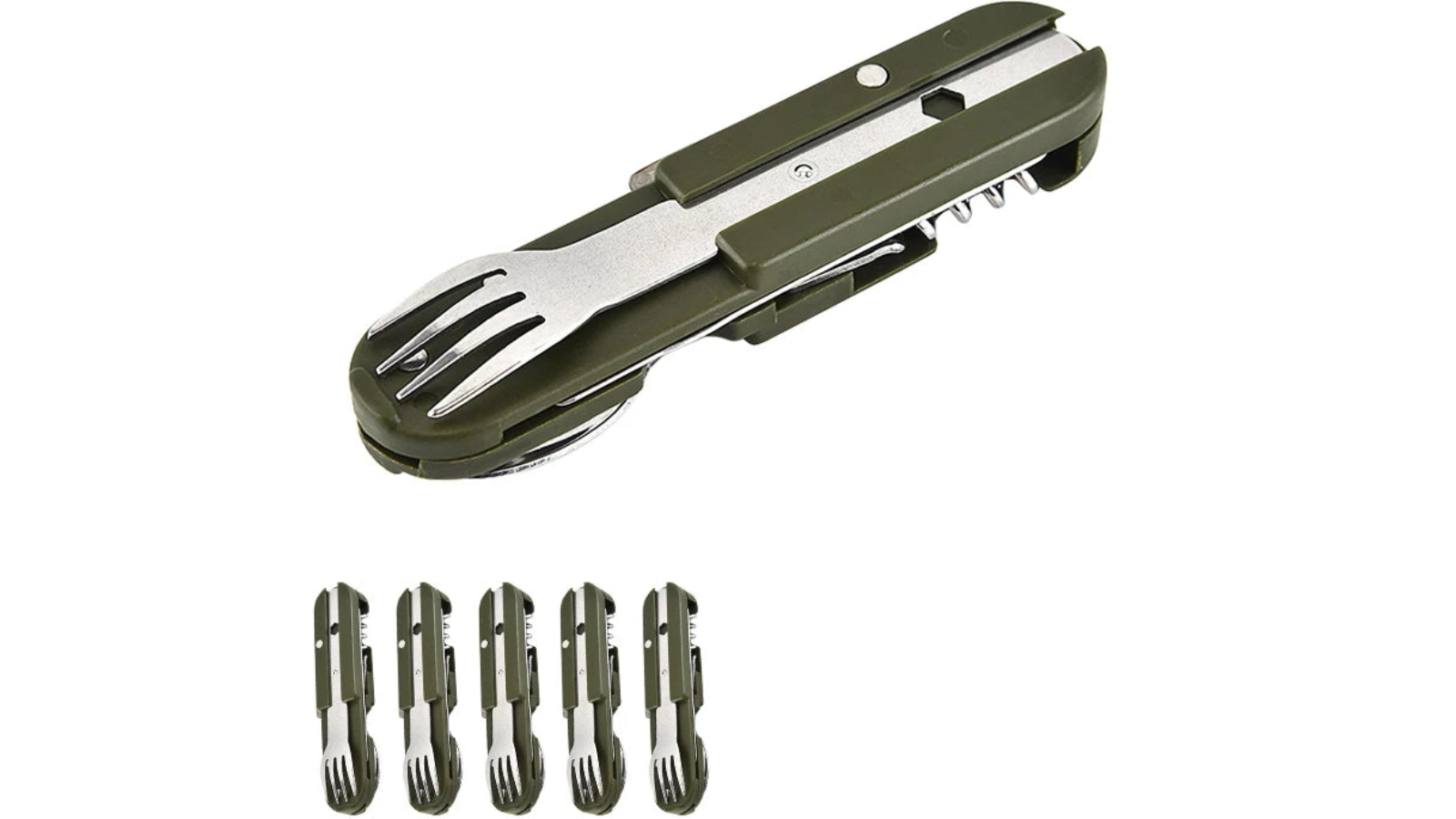 NNEOBA 7-in-1 Green Folding Camping Cutlery Set with Storage Bag