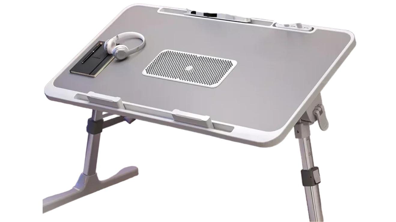 NNEOBA Grey Foldable Laptop Desk with Adjustable Height and Radiator