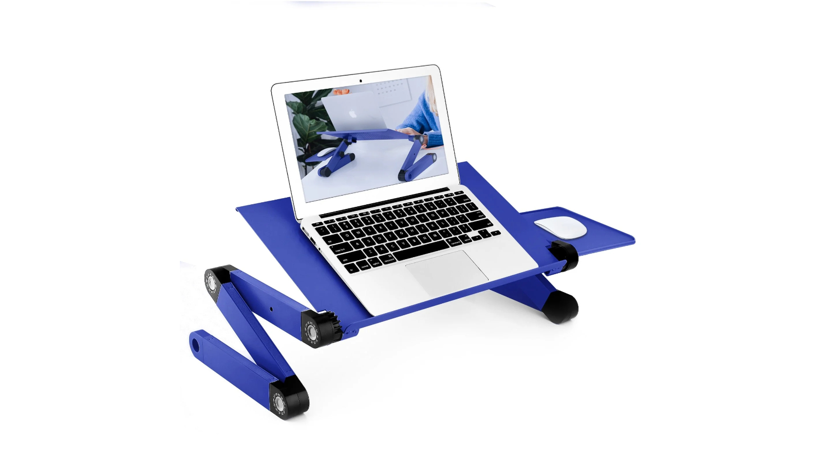 NNEOBA Aluminum Adjustable Laptop Desk for Bed Table with Mouse Pad - Blue