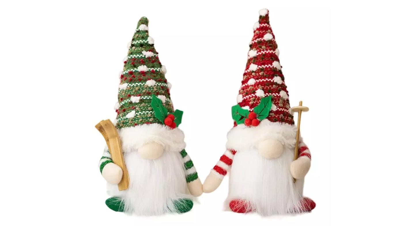 NNEOBA 2 Piece Enchanting Doll Sled Elf Ski Gnome with LED Light - 28cm