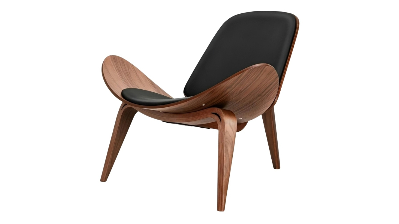 NNEOBA Shell Lounge Tripod Wood with Black PU Leather Chair