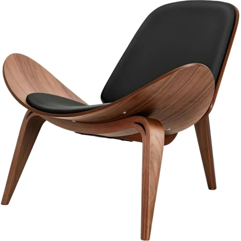 NNEOBA Shell Lounge Tripod Wood with Black PU Leather Chair
