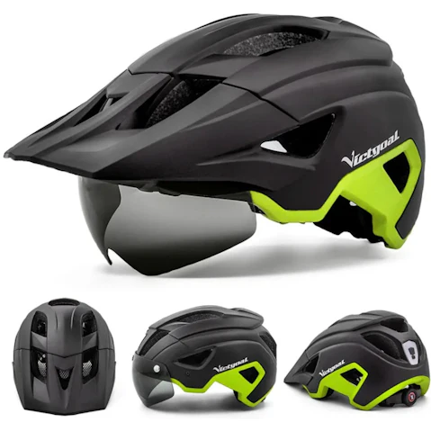 NNEOBA LED Bike Helmet Magnetic Goggles - Green