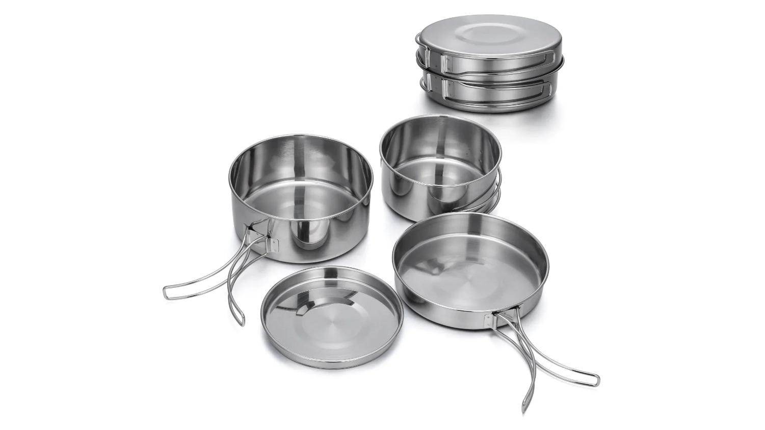 NNEOBA Outdoor Stainless-Steel Camping Cookware Set - Silver