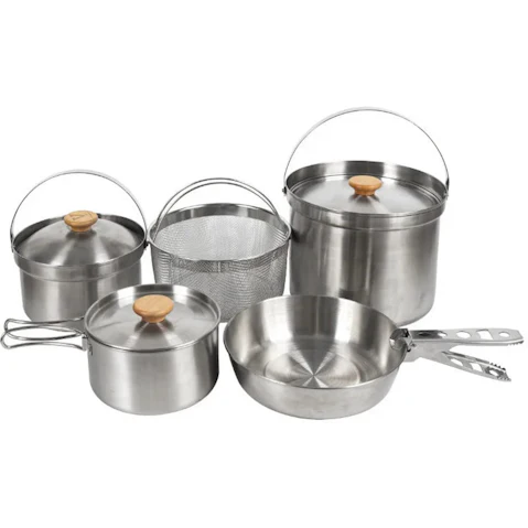 NNEOBA 5L Outdoor Stainless Steel Camping Cookware Set - Silver