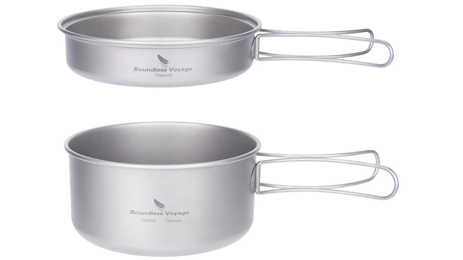 NNEOBA Titanium Camping Cookware Set Pan with Folding Handles - Silver