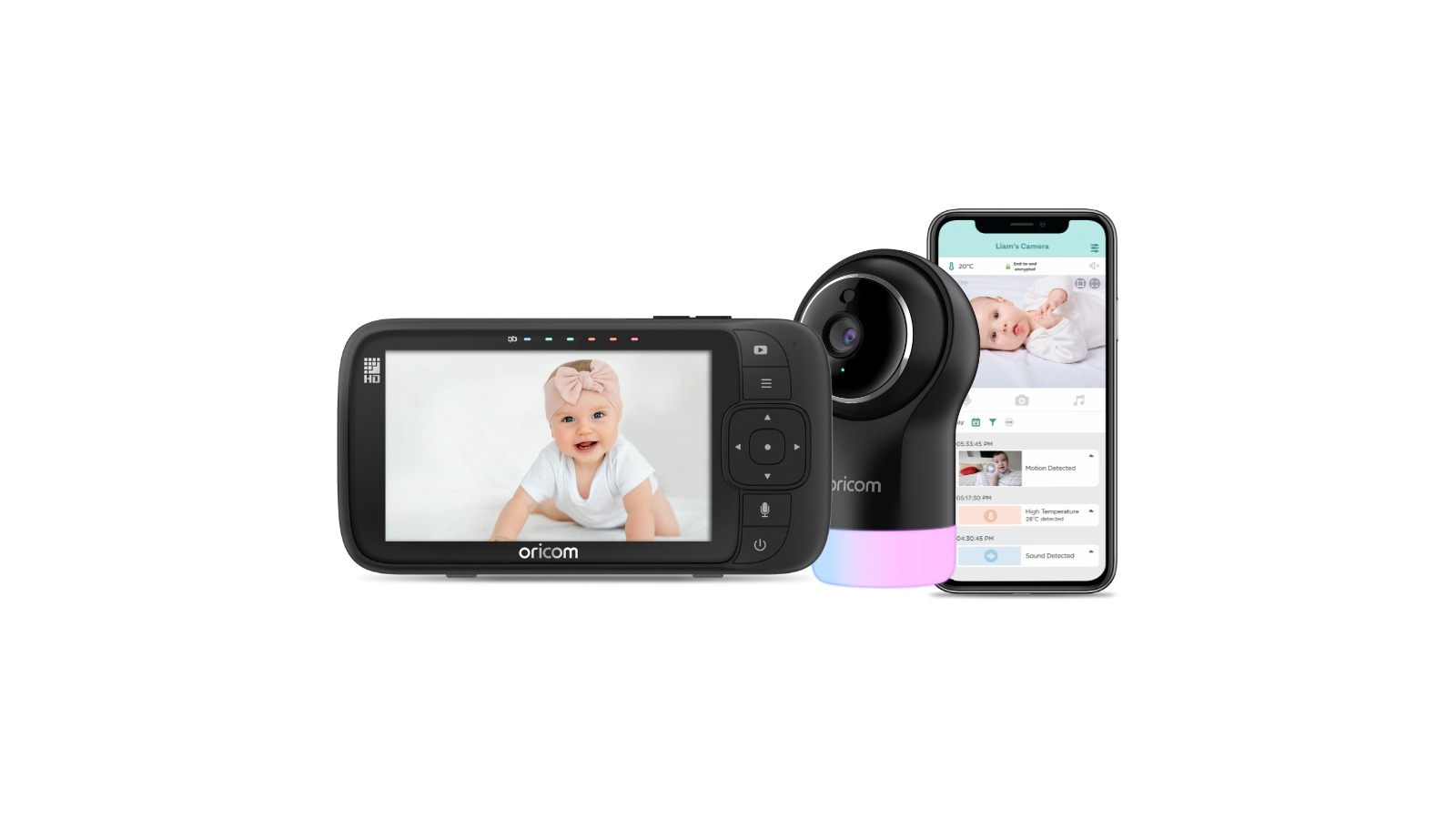 Oricom 5-inch Smart HD Nursery Pal Glow+ Video Baby Monitor - Black
