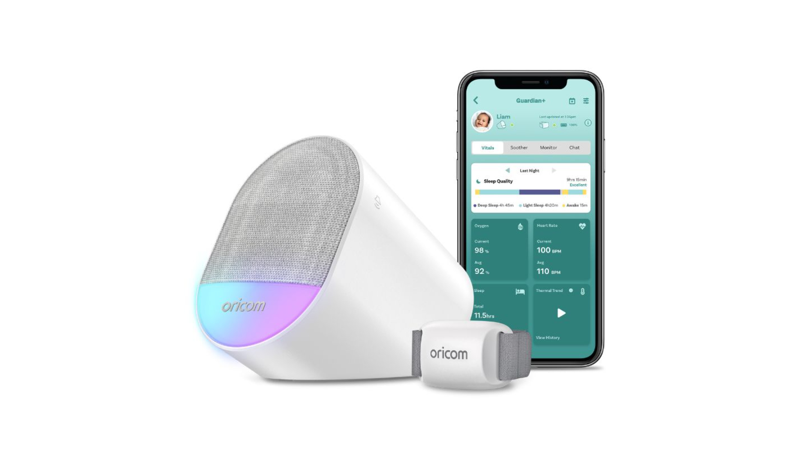 Oricom OBHGPLUS Guardian Plus Wearable Baby Sleep Tracker and Smart Soother