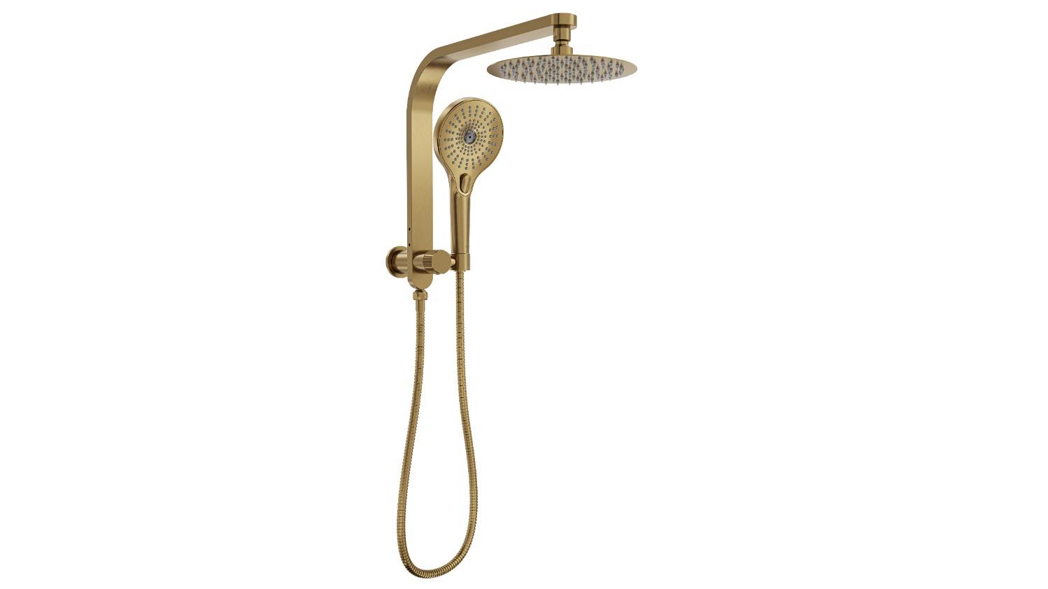 Linsol Oceanjet 200 Round Twin Shower on Short Rail - Brushed Brass