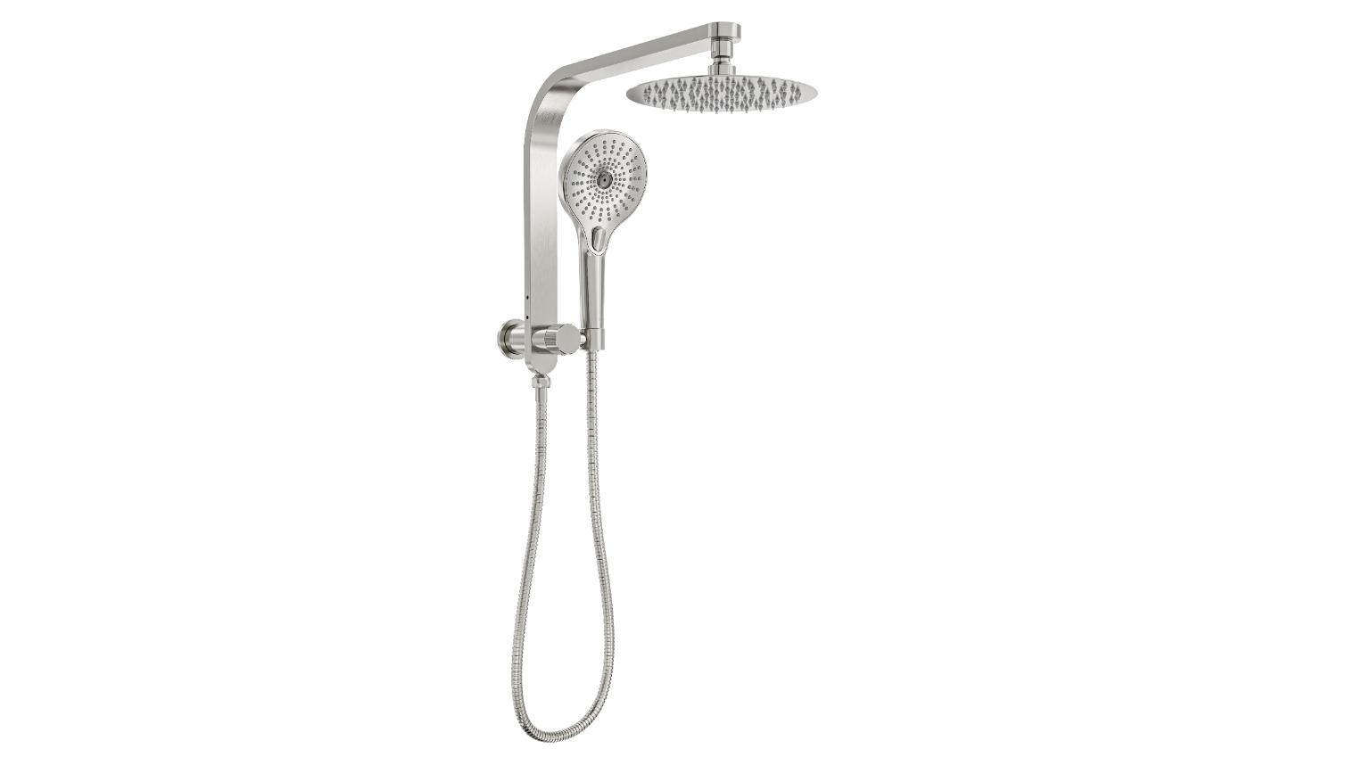 Linsol Oceanjet 200 Round Twin Shower on Short Rail - Brushed Nickel
