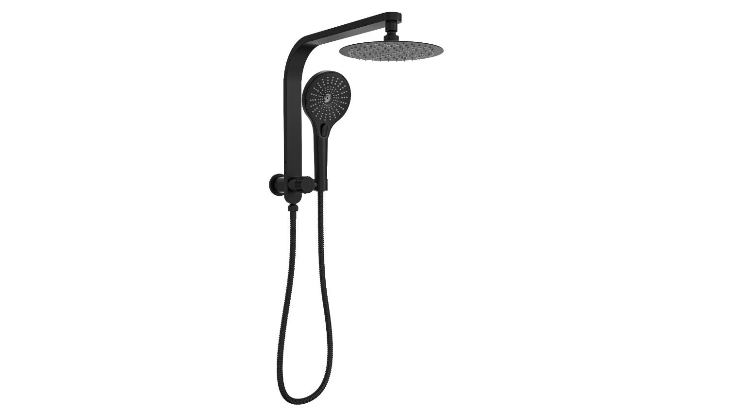 Linsol Oceanjet 200 Round Twin Shower on Short Rail - Matte Black