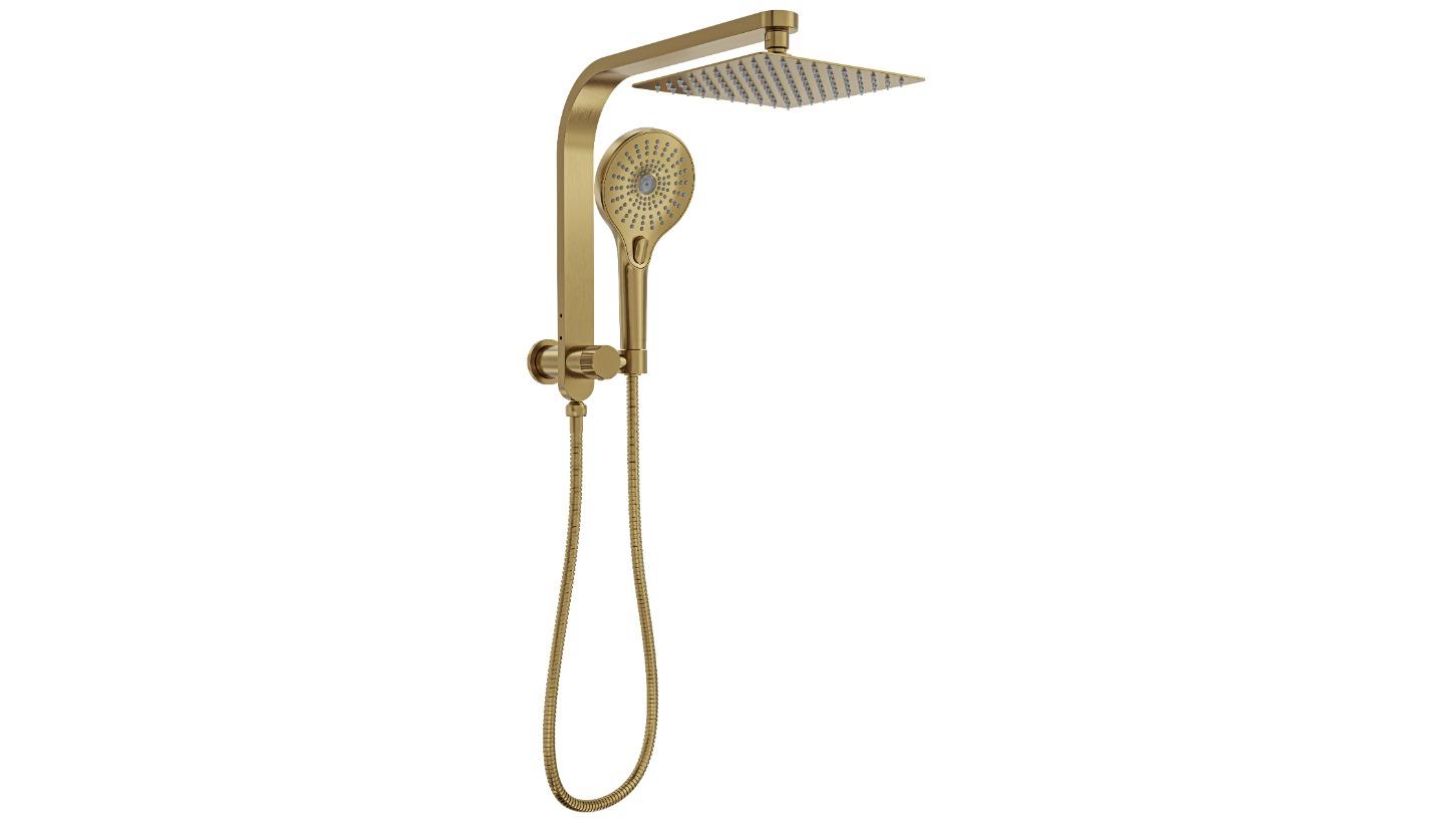 Linsol Oceanjet 200 Square Twin Shower on Short Rail - Brushed Brass