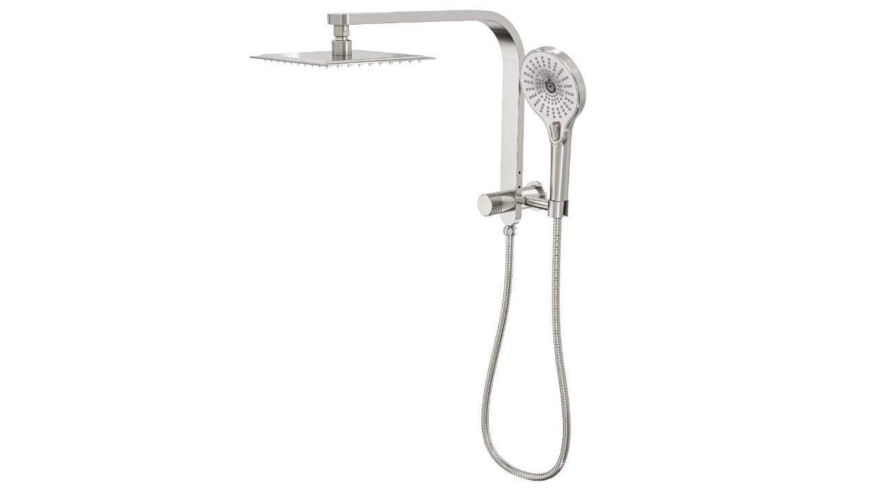 Linsol Oceanjet 200 Square Twin Shower on Short Rail - Brushed Nickel