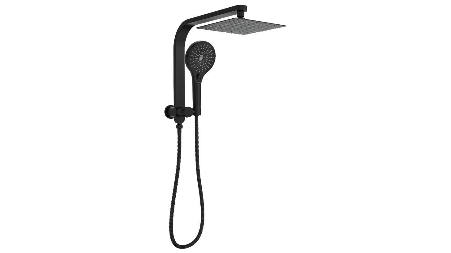 Linsol Oceanjet 200 Square Twin Shower on Short Rail - Matte Black