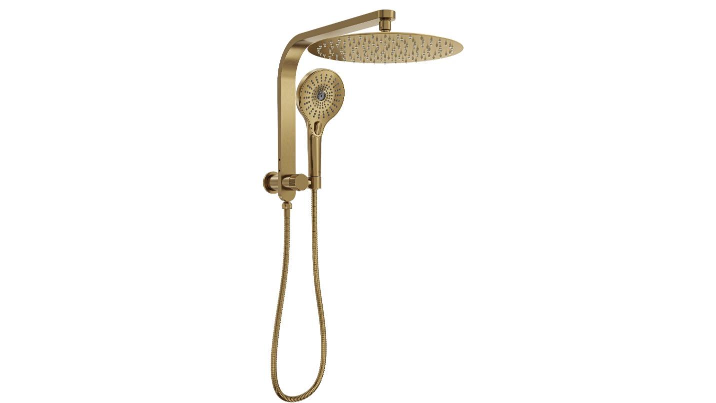 Linsol Oceanjet 300 Round Twin Shower on Short Rail - Brushed Brass