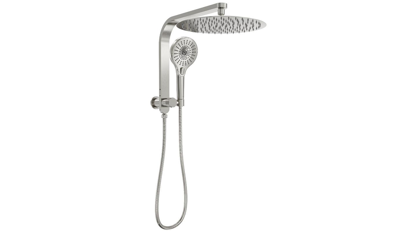 Linsol Oceanjet 300 Round Twin Shower on Short Rail - Brushed Nickel