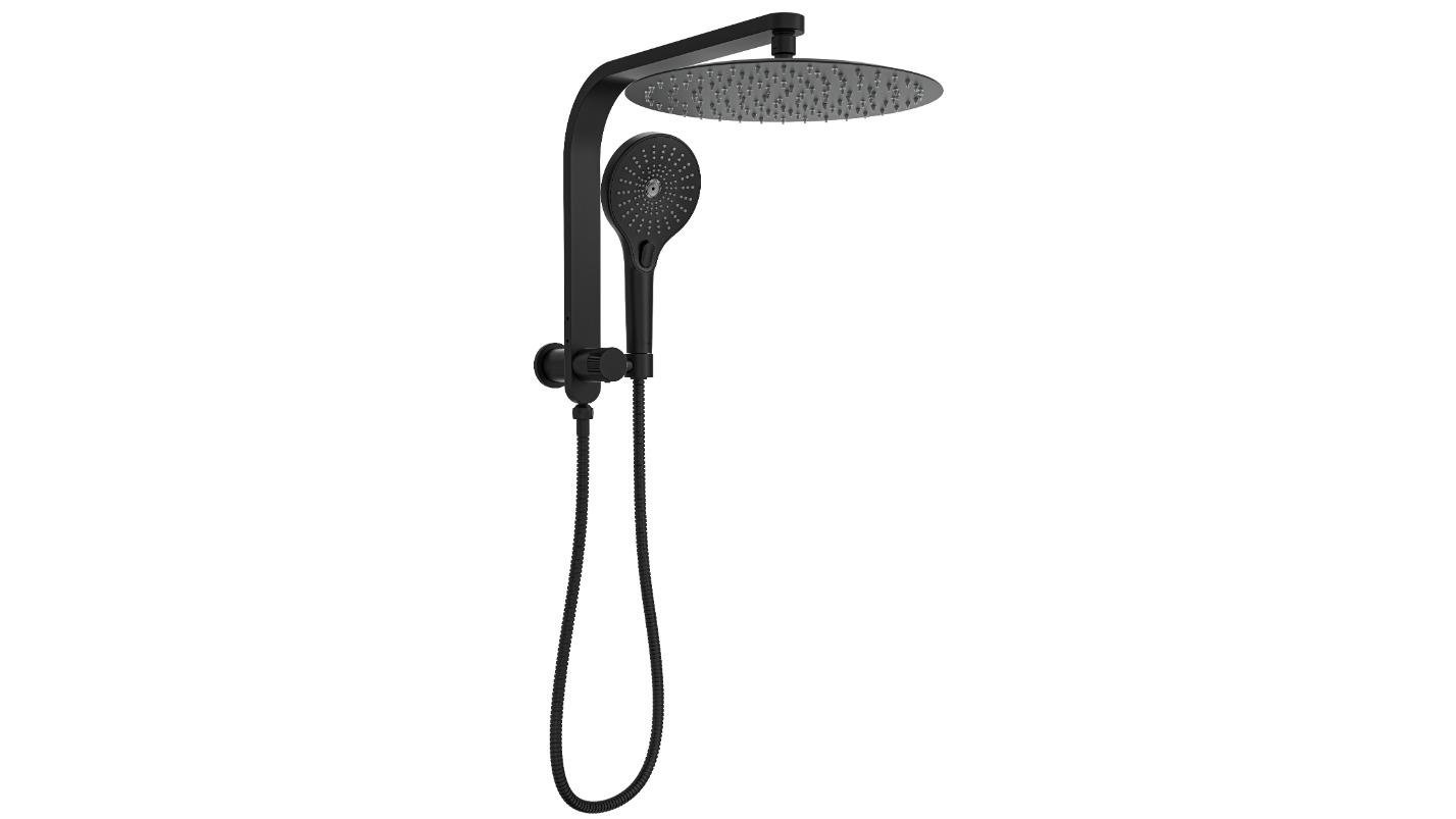 Linsol Oceanjet 300 Round Twin Shower on Short Rail - Matte Black