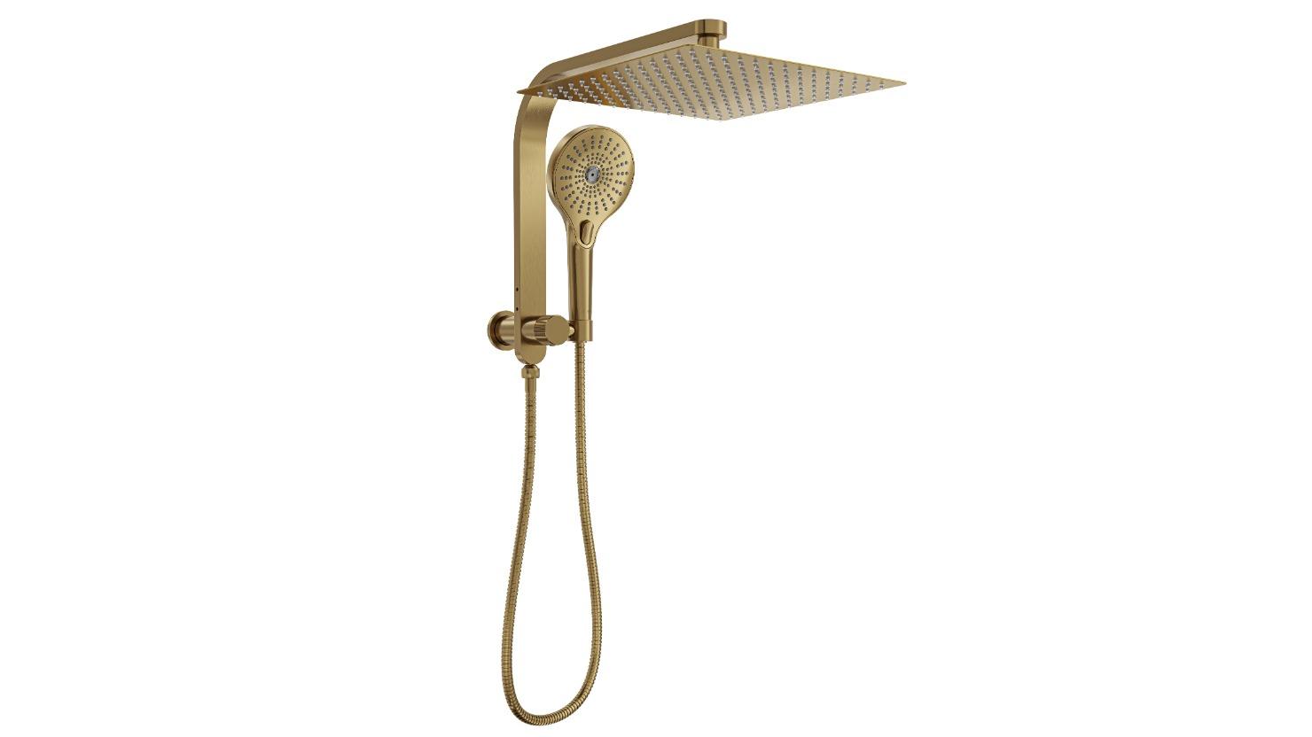 Linsol Oceanjet 300 Square Twin Shower on Short Rail - Brushed Brass