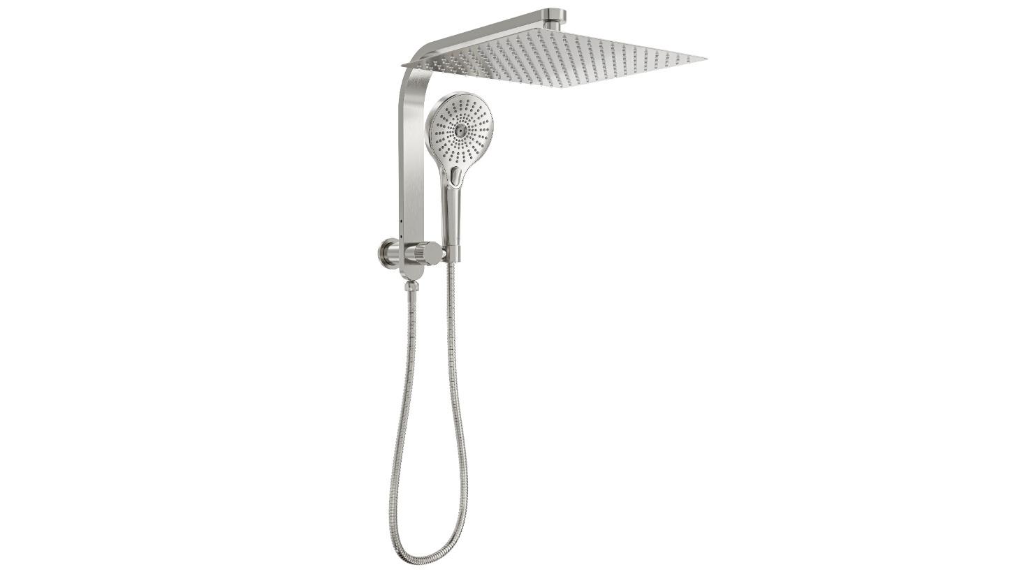 Linsol Oceanjet 300 Square Twin Shower on Short Rail - Brushed Nickel