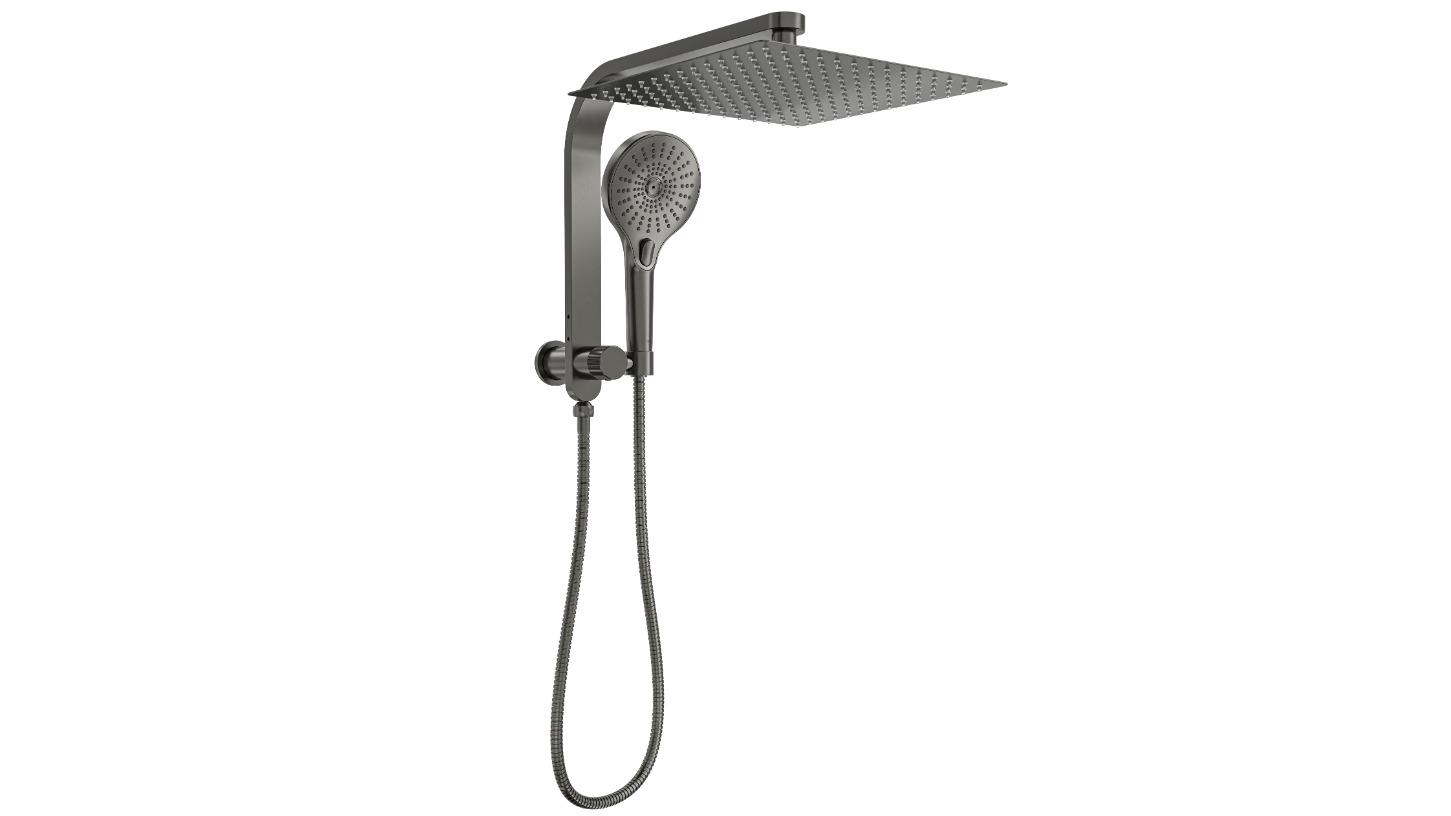 Linsol Oceanjet 300 Square Twin Shower on Short Rail - Gunmetal