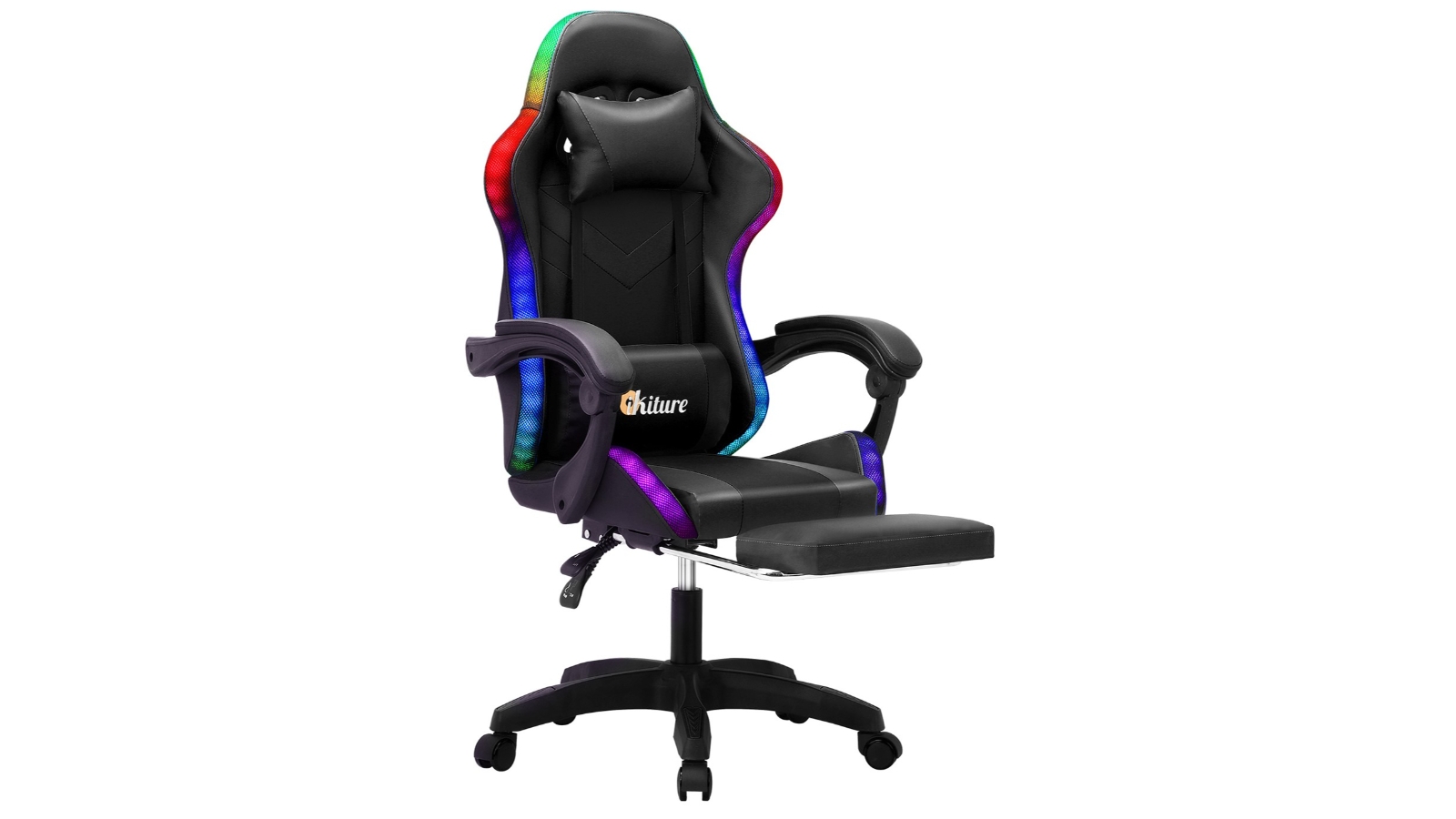 Oikiture Gaming Chair 7 RGB LED Massage - Black