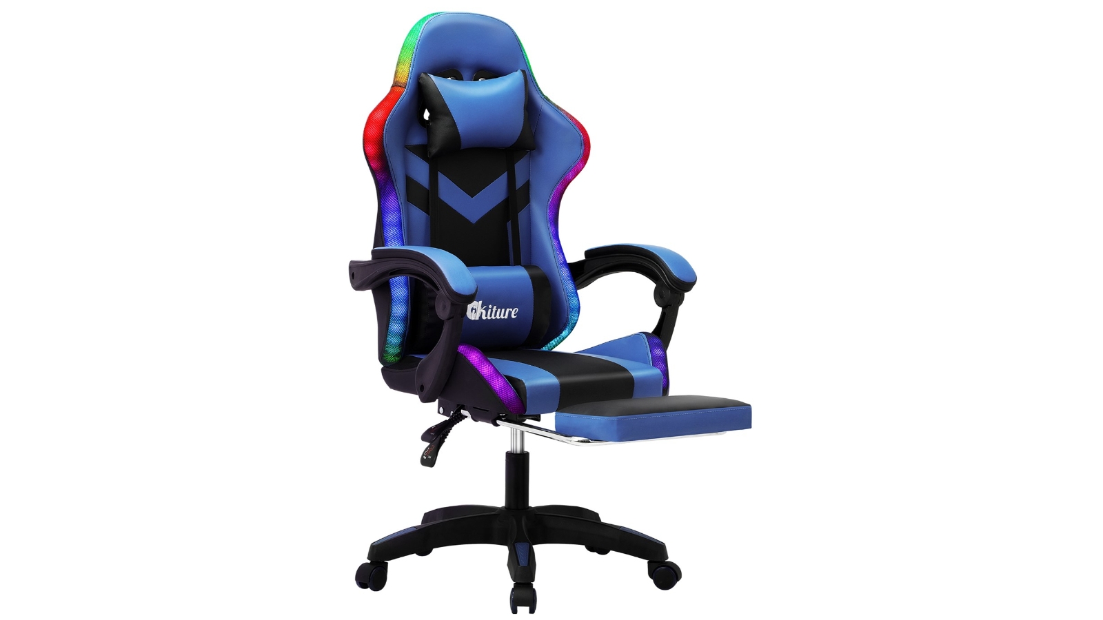 Oikiture Gaming Chair 7 RGB LED Massage - Black/Blue