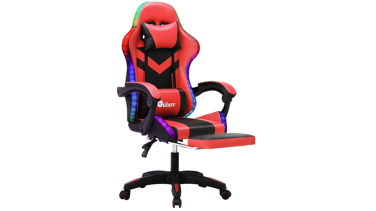 Oikiture Gaming Chair 7 RGB LED Massage - Black/Red
