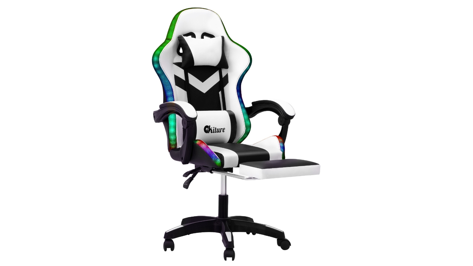 Oikiture Gaming Chair 7 RGB LED Massage - Black/White