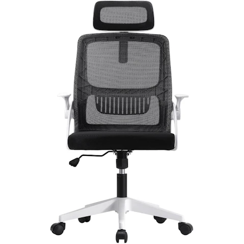 Oikiture Mesh Executive Fabric Gaming Seat Racing Tilt Computer Office Chair - Black/White