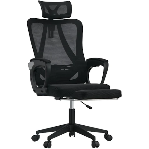 Oikiture Lumbar Support Footrest Reclining Office Chair - Black