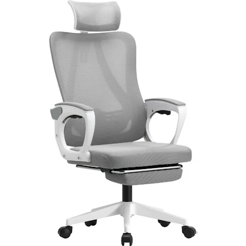 Oikiture Lumbar Support Footrest Reclining Office Chair - White