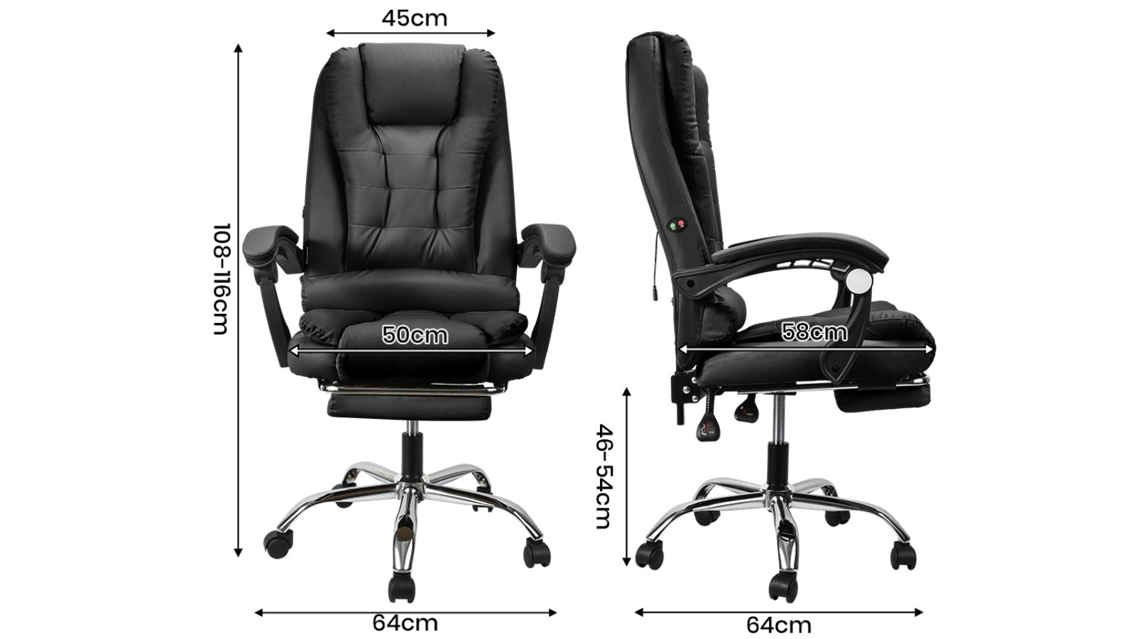 Furb PU Leather Massage Office Chair with Footrest Black Harvey Norman