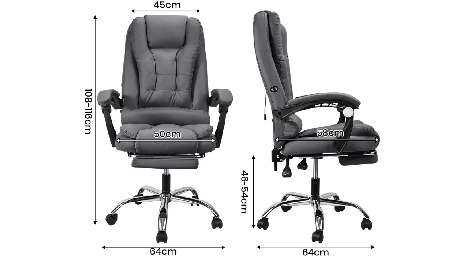 Aaron Furb PU Leather Massage Office Chair with Footrest Grey