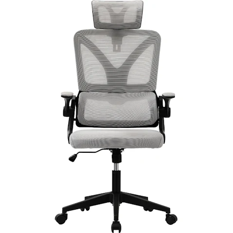 Oikiture Adjustable Lumbar Support Reclining D-Shape Mesh Office Chair - Black/Grey