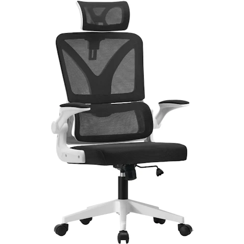 Oikiture Reclining D-Shape Mesh Office Chair - White/Black
