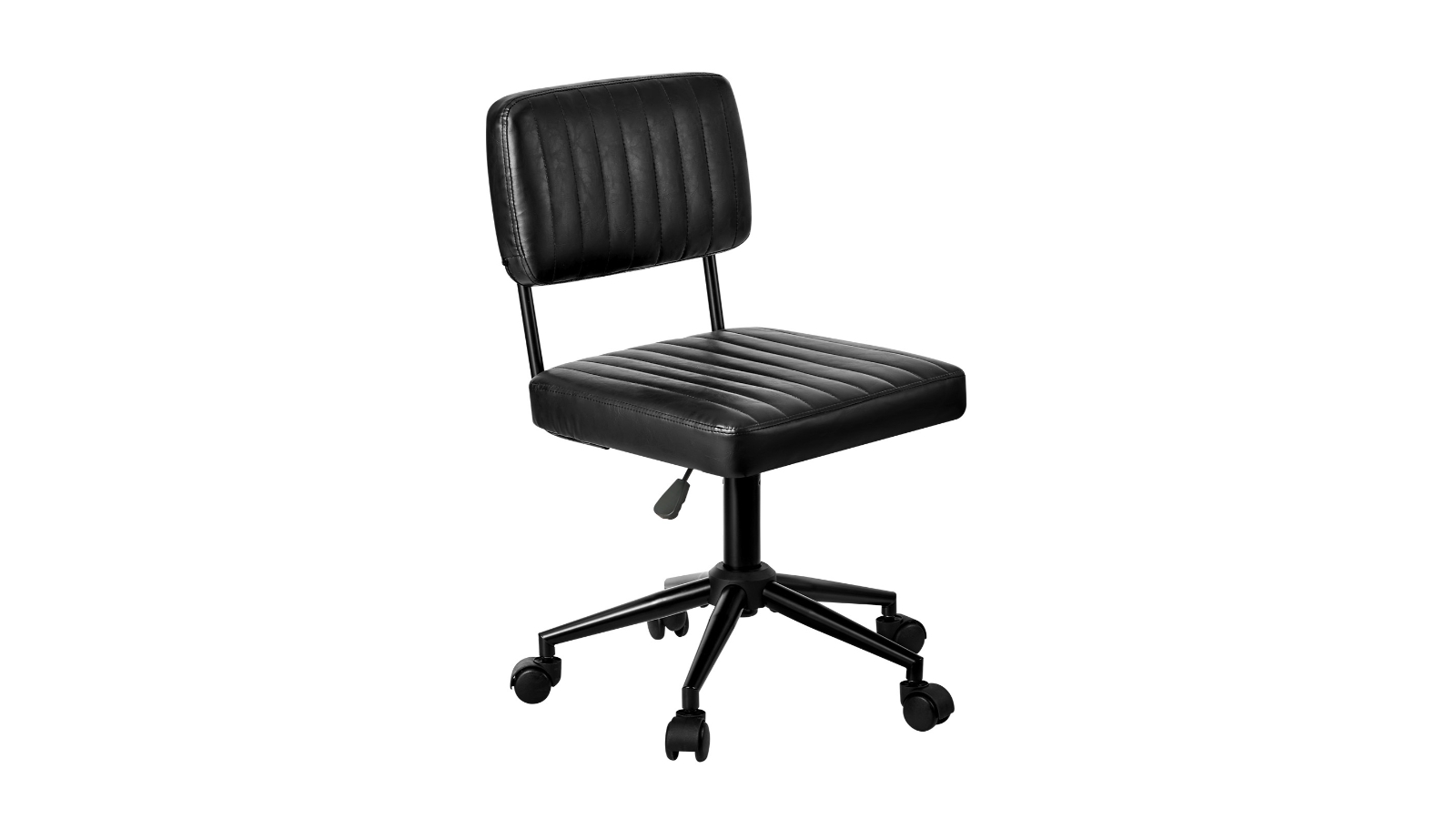 Oikiture Black Leather Mid Back Armless Office Chair