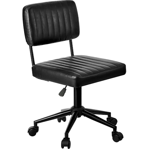 Oikiture Black Leather Mid Back Armless Office Chair