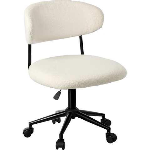 Oikiture White Wide Seat Swivel Mid Back Armless Office Chair