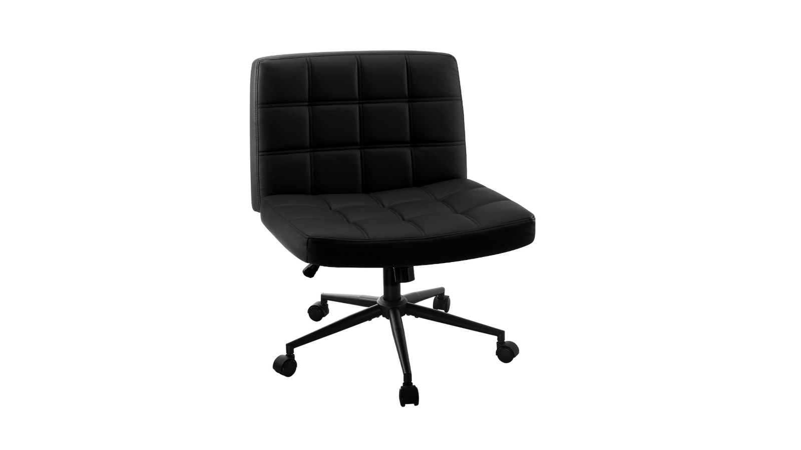 Oikiture Wide PU Leather with Wheel Mid Back Armless Office Desk Chair - Black
