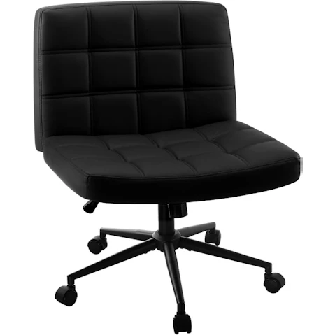 Oikiture Wide PU Leather with Wheel Mid Back Armless Office Desk Chair - Black