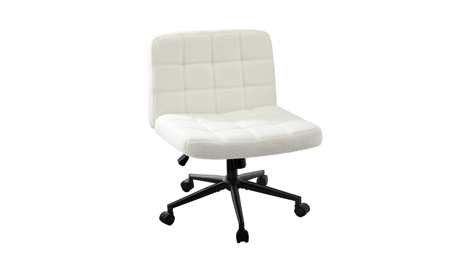 Oikiture Wide Boucle with Wheel Mid Back Armless Office Desk Chair - White