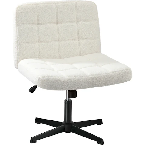 Oikiture Wide Boucle No Wheel Mid Back Armless Office Desk Chair - White