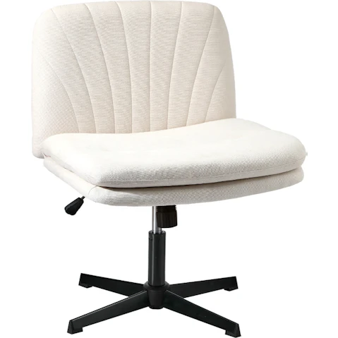 Oikiture Wide Linen No Wheel Mid Back Armless Office Desk Chair - Beige