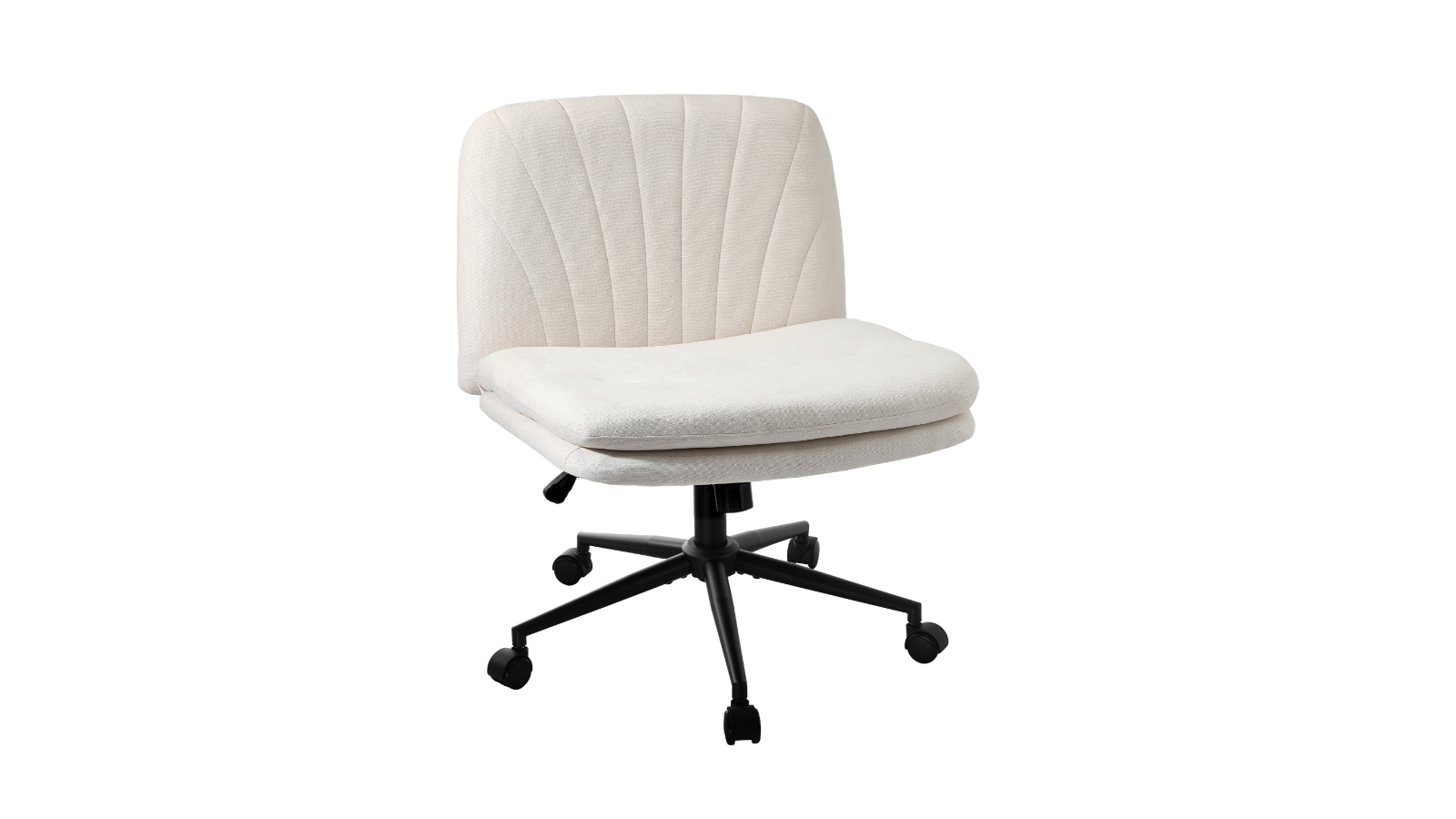 Oikiture Wide Linen with Wheel Mid Back Armless Office Desk Chair - Beige
