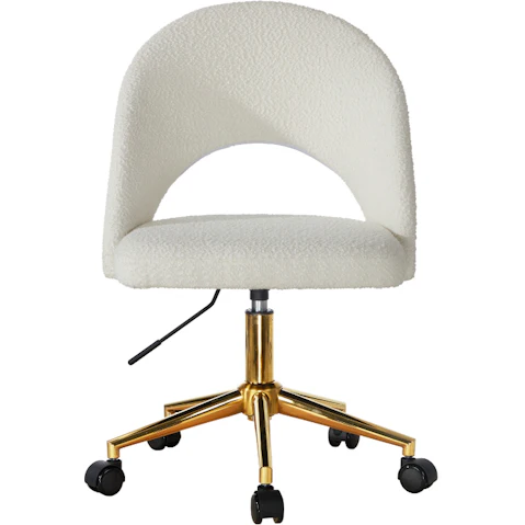 Oikiture High Back Hollow Armless Boucle Home Office Chair - White/Gold
