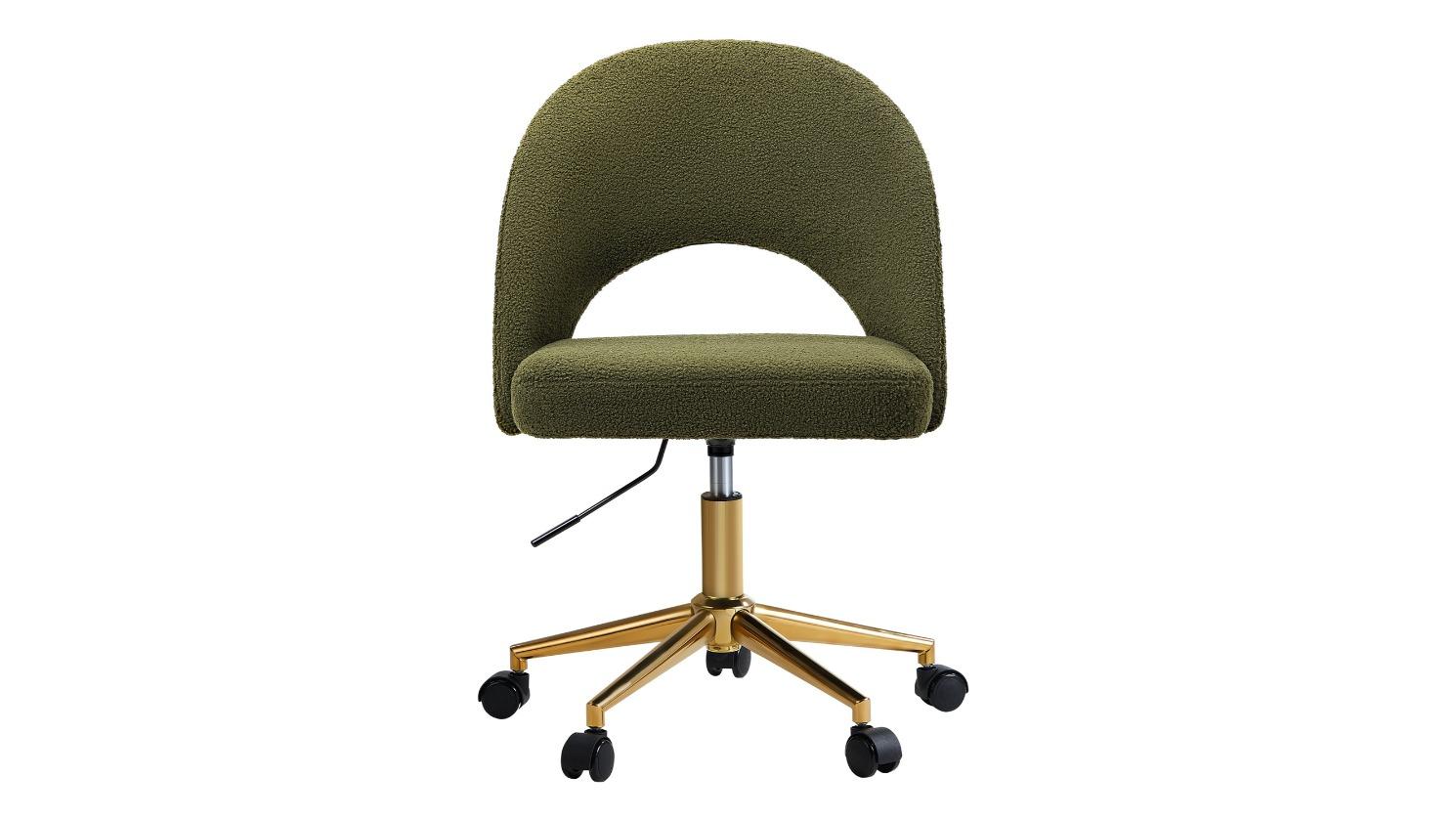 Oikiture High Back Hollow Armless Boucle Home Office Chair - Green/Gold