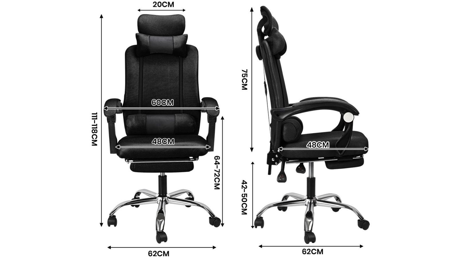 Furb Mesh Gaming Chair with Caster Wheel Footrest Black Harvey Norman