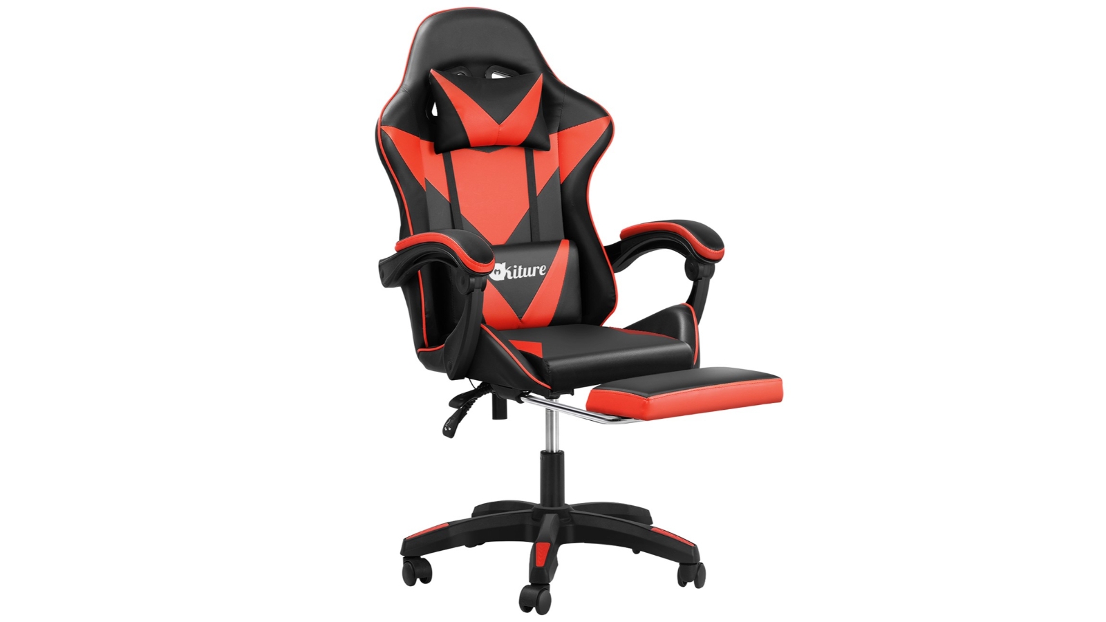 Oikiture Gaming Massage Chair Racing Recliner - Black/Red