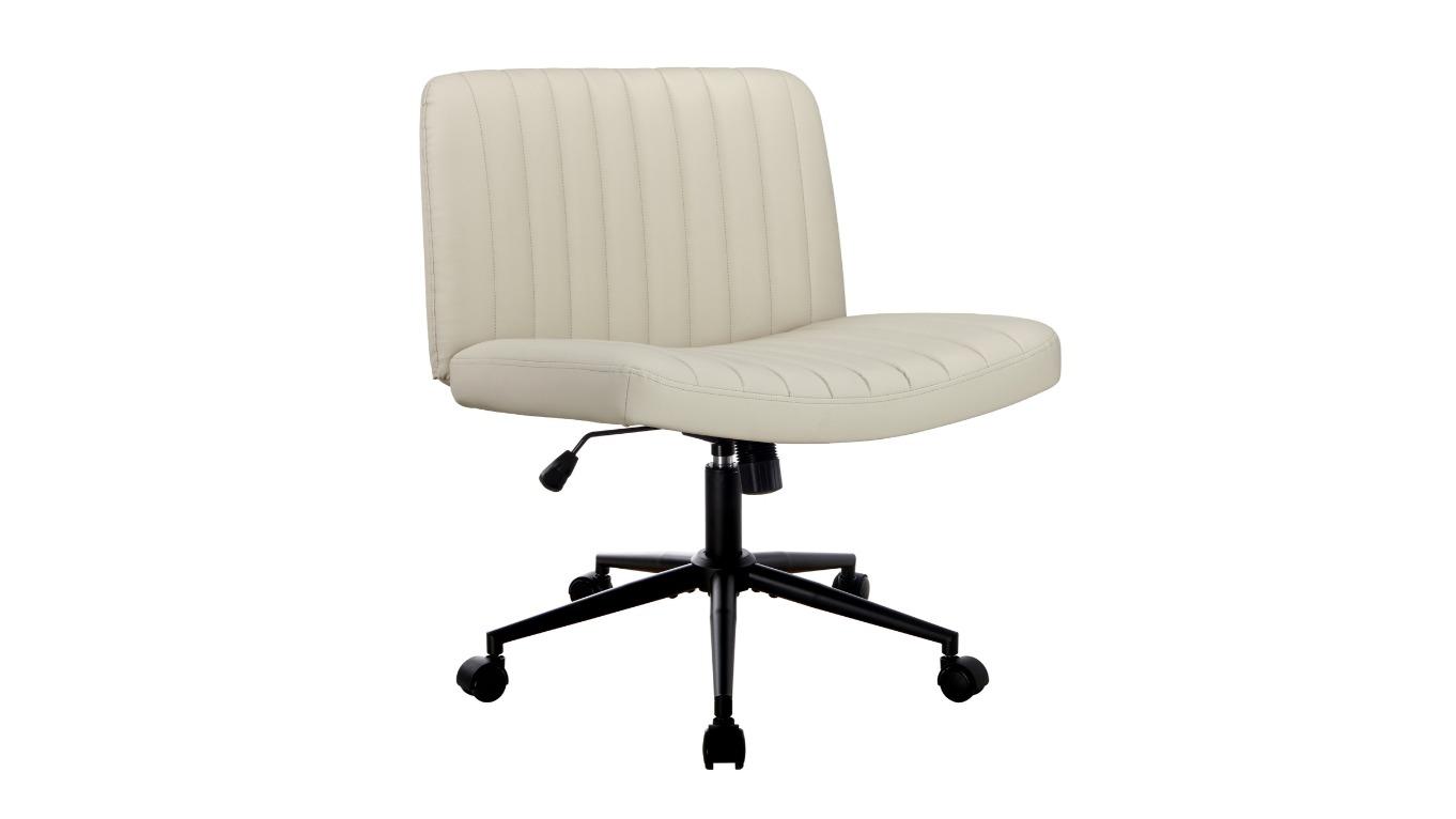 Oikiture Mid Back Armless PU Leather Office Chair with Wheels - Beige
