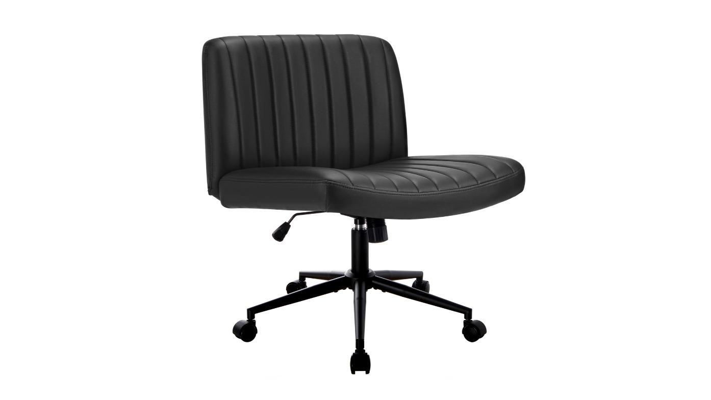 Oikiture Mid Back Armless PU Leather Office Chair with Wheels